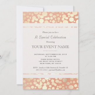 Stilvolle Imitate Gold Foil Circles & Peach Linen Einladung