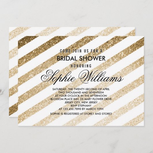 Stilvolle Imitate Gold Glitzer Bridal Dusche Einla Einladung (Vorne/Hinten)