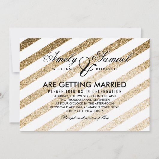 Stilvolle Imitate Gold Glitzer Hochzeit Einladung (Vorderseite)