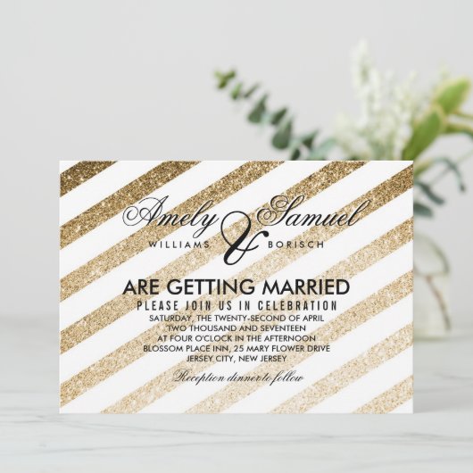 Stilvolle Imitate Gold Glitzer Hochzeit Einladung (Stehend Vorderseite)