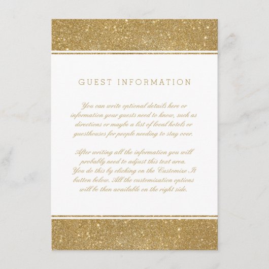 Stilvolle Imitate Gold Glitzer Wedding Insert Card (Vorderseite)