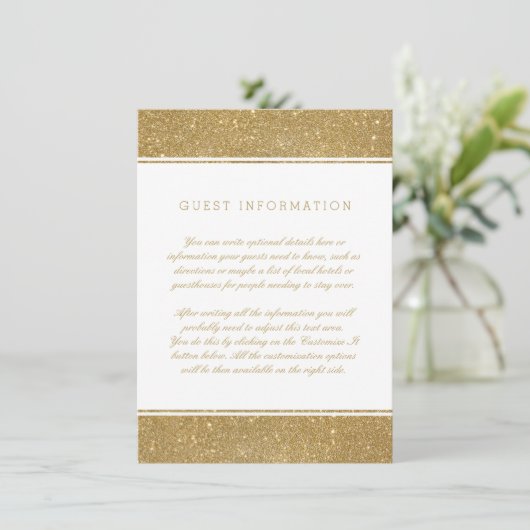 Stilvolle Imitate Gold Glitzer Wedding Insert Card (Stehend Vorderseite)