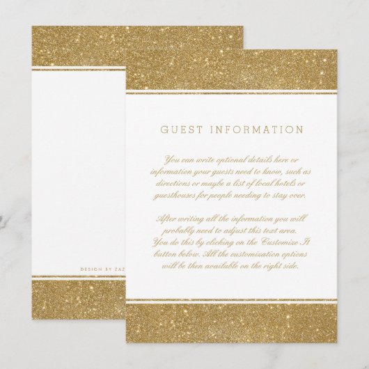 Stilvolle Imitate Gold Glitzer Wedding Insert Card (Vorne/Hinten)