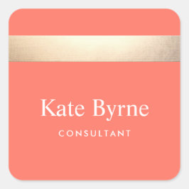 Stilvolle Imitate Goldener Streifen Modernes Coral Quadratischer Aufkleber