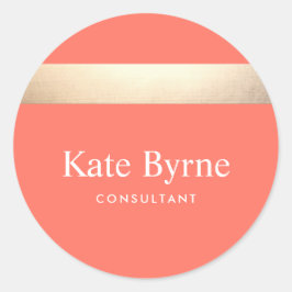 Stilvolle Imitate Goldener Streifen Modernes Coral Runder Aufkleber