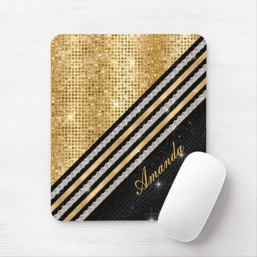 Stilvolle Imitate Kristallgolden und schwarz Perso Mousepad (Mit Mouse)