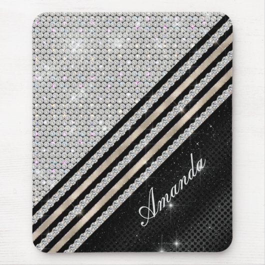 Stilvolle Imitate Kristallsilber und schwarz Perso Mousepad (Vorne)