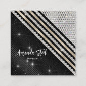 Stilvolle Imitate Kristallsilber und schwarz Perso Quadratische Visitenkarte (Vorderseite)