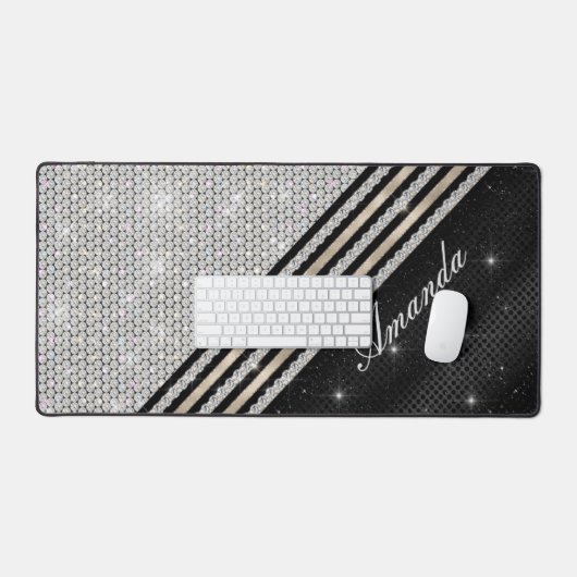 Stilvolle Imitate Kristallsilber und schwarz Perso Schreibtischunterlage (Tastatur & Maus)