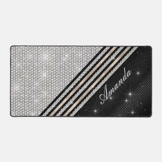 Stilvolle Imitate Kristallsilber und schwarz Perso Schreibtischunterlage (Vorderseite)