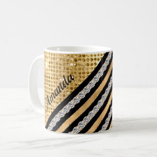 Stilvolle Imitate Kristallwaren und Gold Glitzer P Kaffeetasse (Vorderseite Links)
