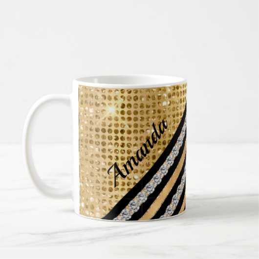 Stilvolle Imitate Kristallwaren und Gold Glitzer P Kaffeetasse (Links)