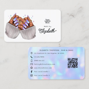 Stilvolle Imitats Holographic Nail Salon Branding Visitenkarte