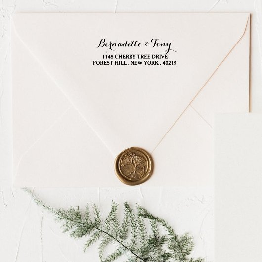 Stilvolle Individuelle Name & Address Wood Art Bri Gummistempel