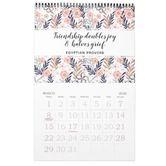 Stilvolle Inspiration Zitat botanische Flora 2022 Kalender (Mär 2026)