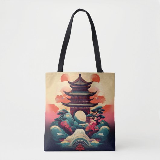 Stilvolle japanische Pagode: Kulturelle Print unte Tasche (Vorderseite)