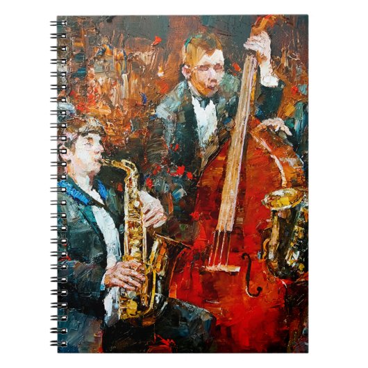 Stilvolle Jazzband, die Musik auf der Szene spielt Notizblock (Vorderseite)