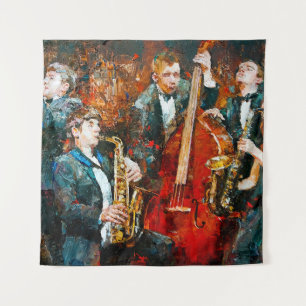 Stilvolle Jazzband, die Musik auf der Szene spielt Wandteppich