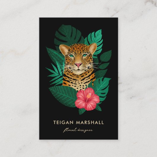 Stilvolle Jungle Leopard Hibiskus Blume Visitenkarte (Vorderseite)