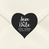 Stilvolle Kalligrafie Black Wedding Save the Date Herz-Aufkleber