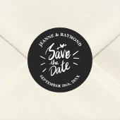 Stilvolle Kalligrafie Black Wedding Save the Date Runder Aufkleber