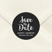 Stilvolle Kalligrafie Black Wedding Save the Date Runder Aufkleber