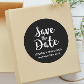 Stilvolle Kalligrafie Black Wedding Save the Date Runder Aufkleber