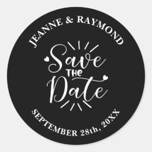 Stilvolle Kalligrafie Black Wedding Save the Date Runder Aufkleber