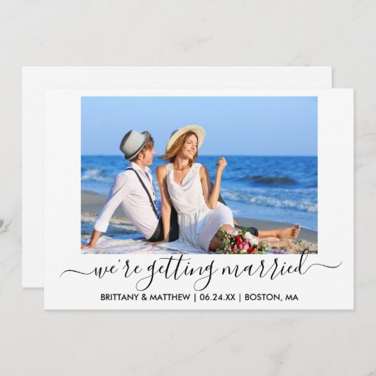 Stilvolle Kalligrafie Erlangung des Fotos Save The Date (Vorne/Hinten)