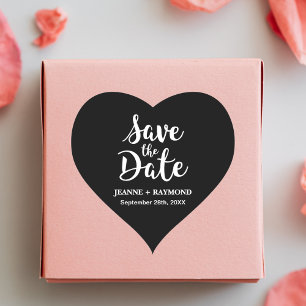 Stilvolle Kalligrafie Schwarze Hochzeit "Save the  Herz-Aufkleber