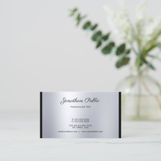 Stilvolle Kalligrafie Script Moderne Silver Trendy Visitenkarte (Stehend Vorderseite)