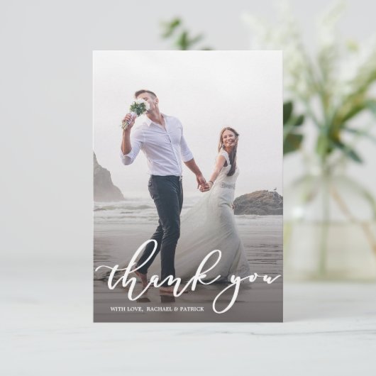 Stilvolle Kalligrafie Script Wedding Danke Foto (Stehend Vorderseite)