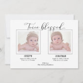 Stilvolle Kalligrafie Twin Foto Collage Birth Ankündigung (Rückseite)