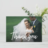 Stilvolle Kalligrafie Wedding Danke Foto Karte (Stehend Vorderseite)