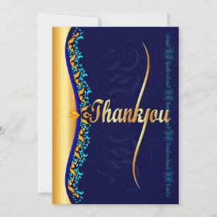 Stilvolle Kalligraphie in Blau und Gold Vielen Dan Dankeskarte