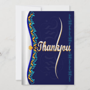 Stilvolle Kalligraphie in Silber und Blau Vielen D Dankeskarte