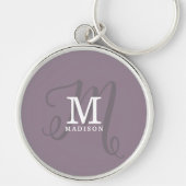 Stilvolle Kalligraphie Monogramm und Name Lila Schlüsselanhänger (Vorne)