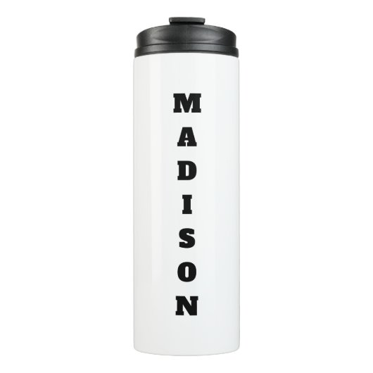 Stilvolle Kalligraphie Name Schwarz & Weiß Thermosbecher (Vorderseite)