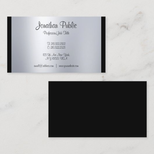 Stilvolle Kalligraphie Script Silver Schlicht Mode Visitenkarte (Vorne/Hinten)