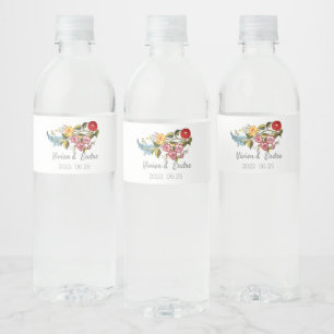 Stilvolle Kalocsai-Flora - personalisierte Hochzei Wasserflaschenetikett