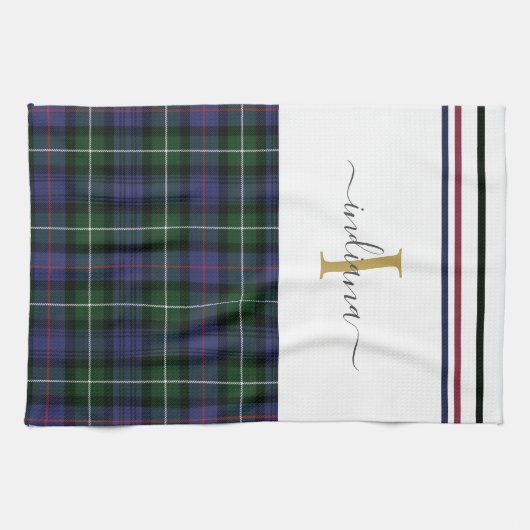 Stilvolle Karierte Monogram Name Rustic Clan MacKe Geschirrtuch (Horizontal)