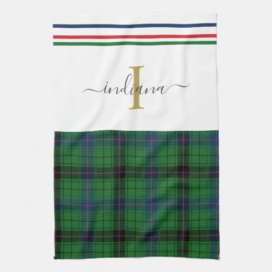 Stilvolle Karierte Monogramm Name Rustic Tartan Geschirrtuch (Vertikal)