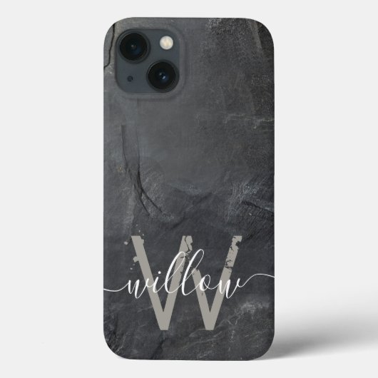Stilvolle Karkohle Gray Stone Script Monogram Case-Mate iPhone Hülle (Rückseite)