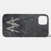 Stilvolle Karkohle Gray Stone Script Monogram Case-Mate iPhone Hülle (Rückseite (Horizontal))