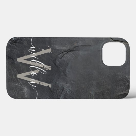 Stilvolle Karkohle Gray Stone Script Monogram Case-Mate iPhone Hülle (Rückseite (Horizontal))