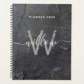 Stilvolle Karkohle Gray Stone Script Monogram Planer (Vorderseite)