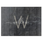 Stilvolle Karkohle Gray Stone Script Monogram Schneidebrett (Vorderseite)