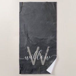 Stilvolle Karkohle Gray Stone Script Monogram Strandtuch