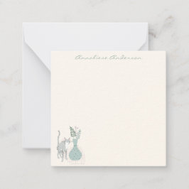 Stilvolle Katze Botanische Illustration Pastel Cus Mitteilungskarte