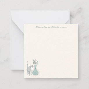 Stilvolle Katze Botanische Illustration Pastel Cus Mitteilungskarte